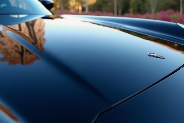 An extremely glossy car hood reflecting the sky, showcasing the effect of a quality ceramic coating