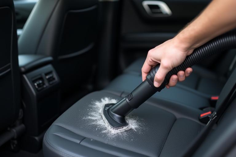 Detailer meticulously vacuuming car seats with a specialized crevice tool