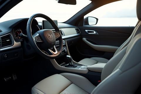 Immaculately clean car interior dashboard and seats after professional detailing service